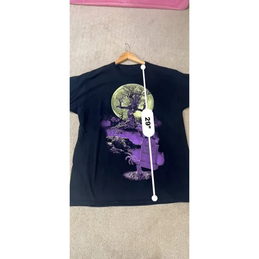 Rest In Pieces Halloween‎ Graveyard Graphic T-Shirt Black Mens Large Spooky Moon